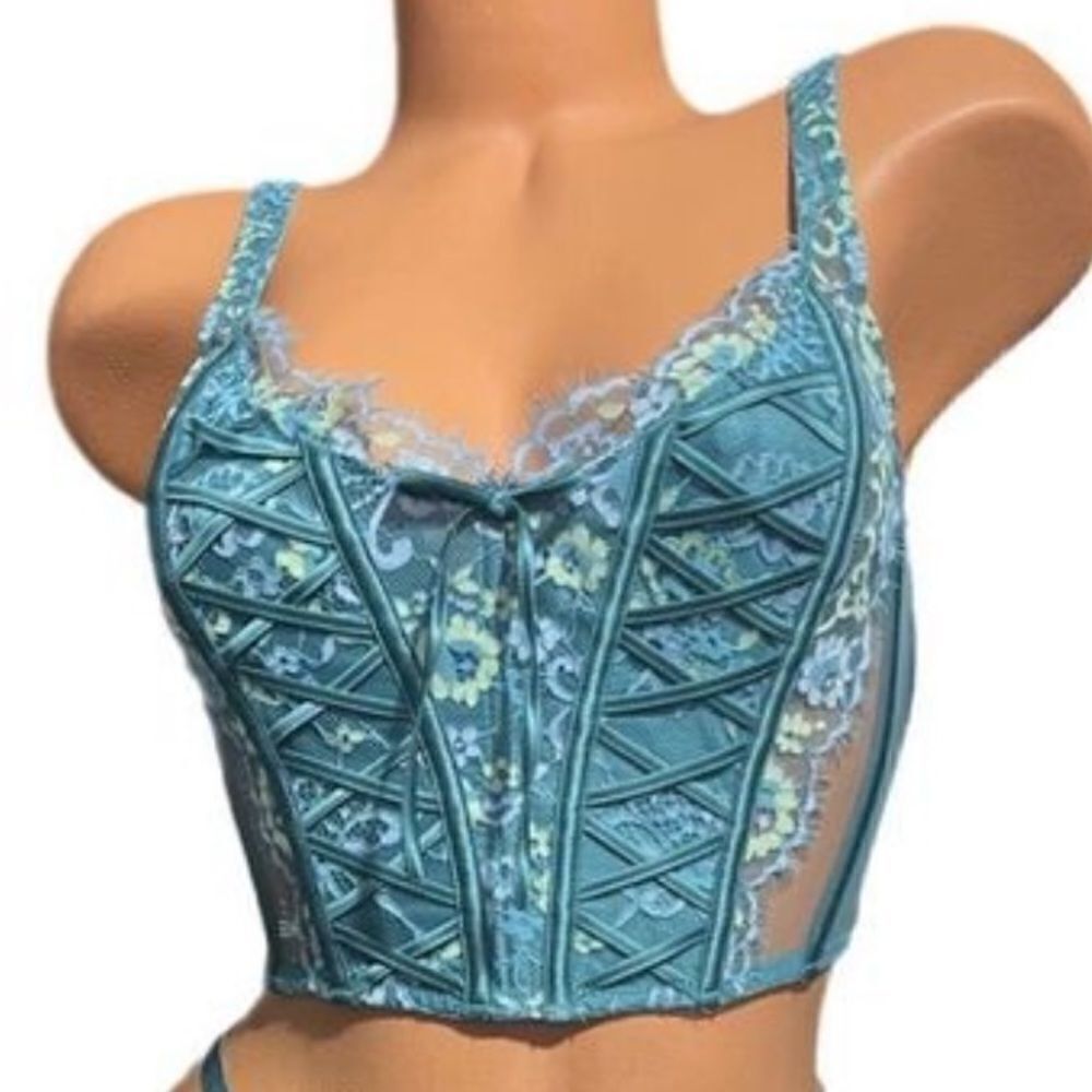 Victorias Secret Dream Angels Lace-up Corset Top Bra Sage Medium